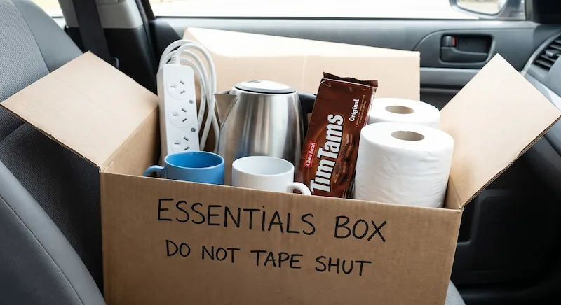 The specific essentials box ready for moving day