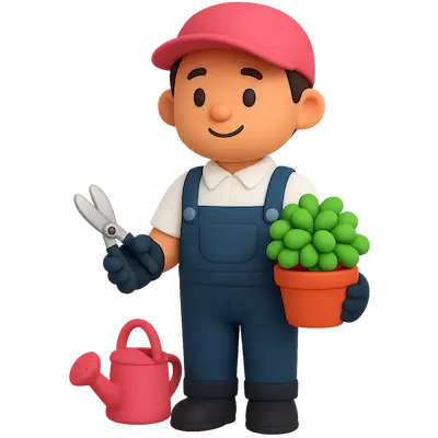 Professional gardener with equipment